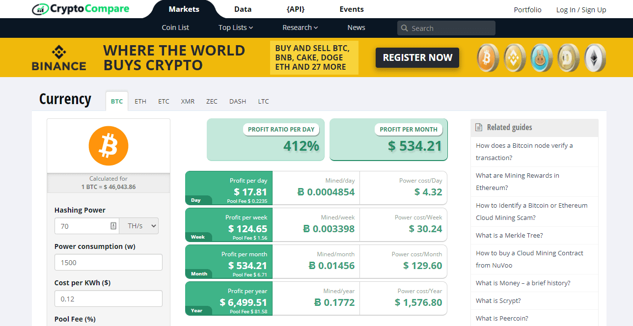 crypto compare calculator