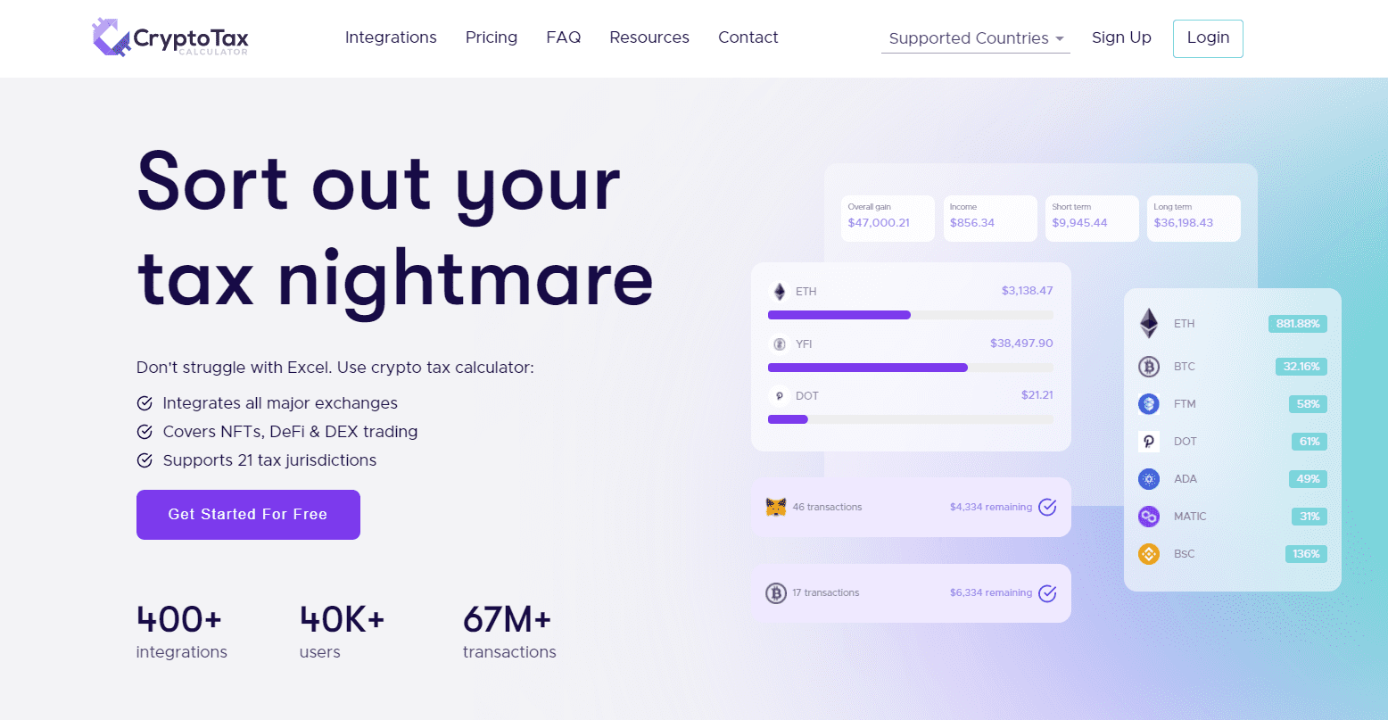 Strona główna kalkulatora CryptoTax